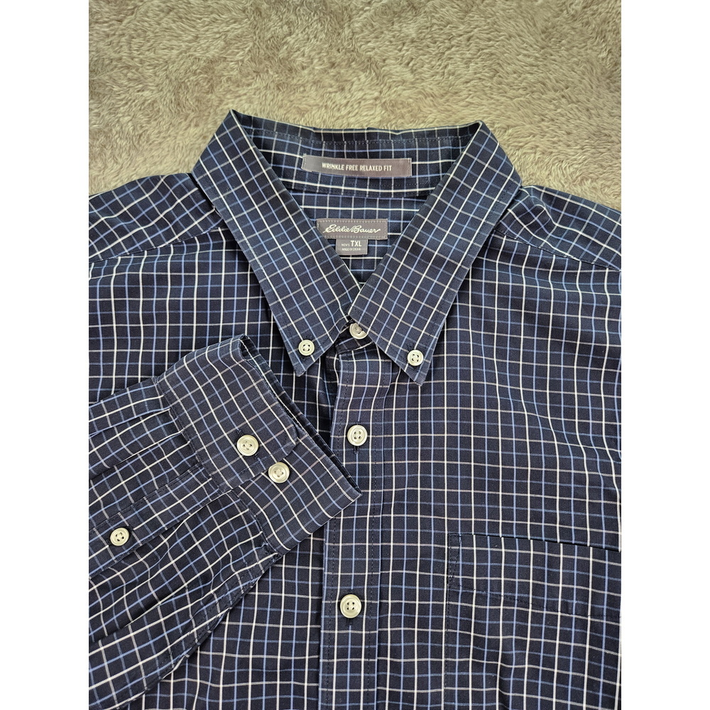 Eddie Bauer Wrinkle Free Relaxed Fit Windowpane Plaid Button-down Shirt Tall